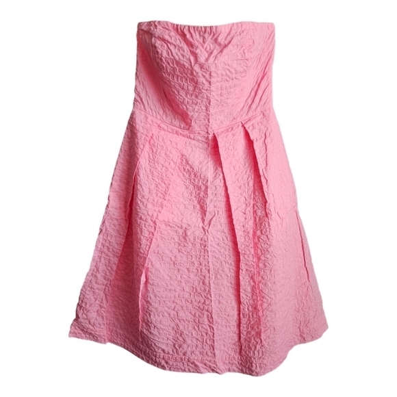 J. Crew Pleated Fit & Flare Textured Strapless Pink Cotton Dress Sz 0 Barbie - Picture 1 of 6